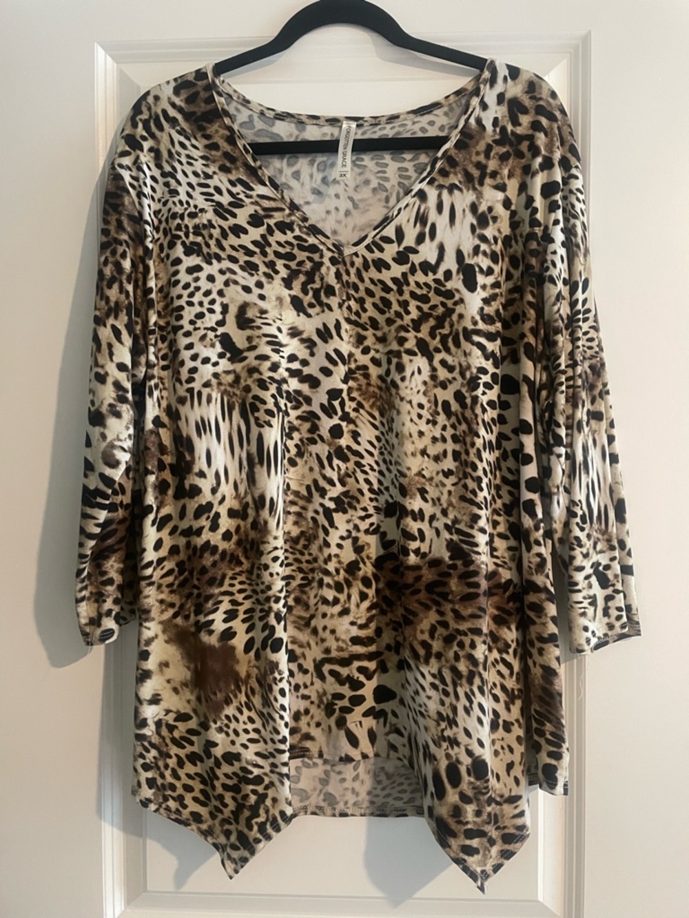 Animal Print V-Neck Women's Top - Brown/Black